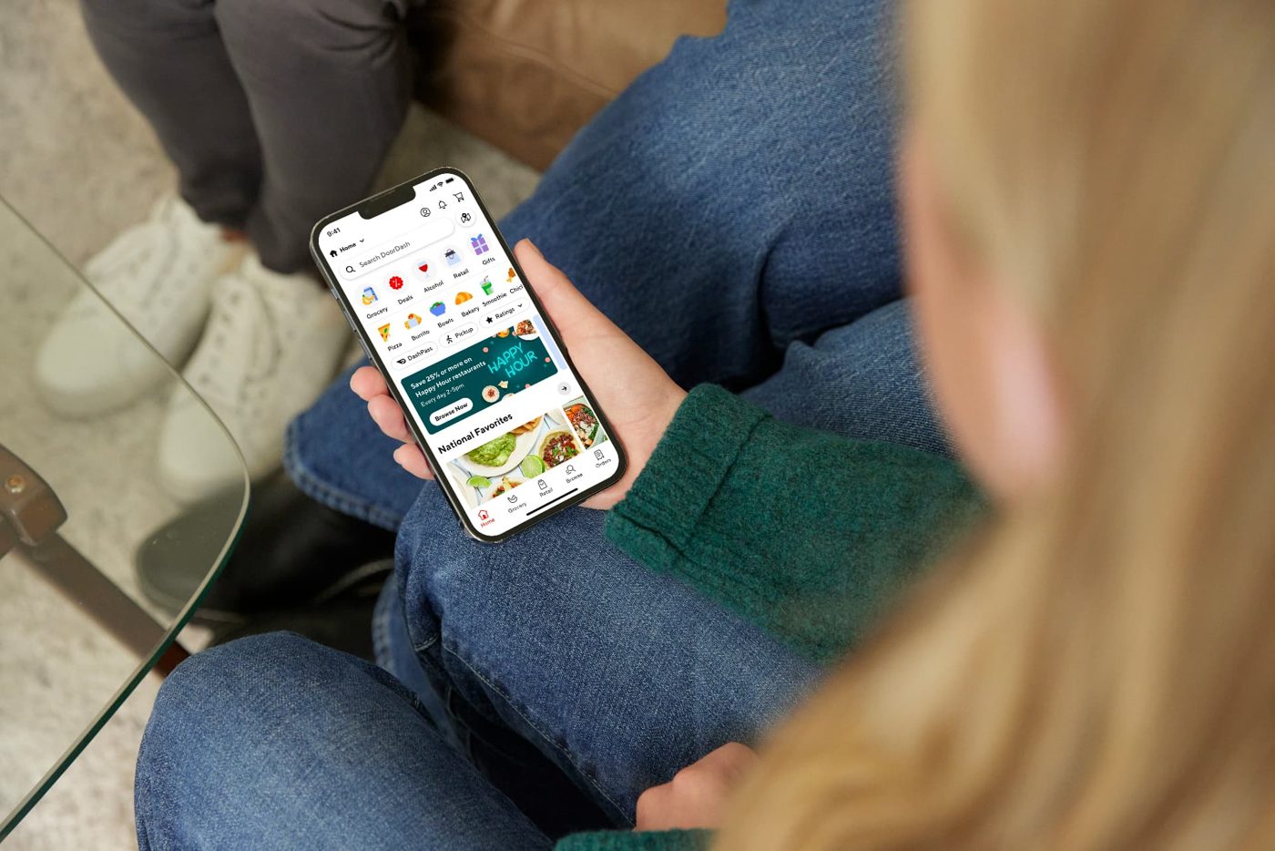 Person browsing food offers on a smartphone